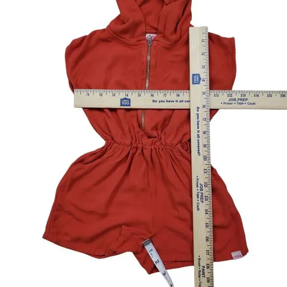 Pencil 1987 Hooded Romper Shorts Girls 4 Orange Half Zip Sleeveless Kids - Picture 6 of 11